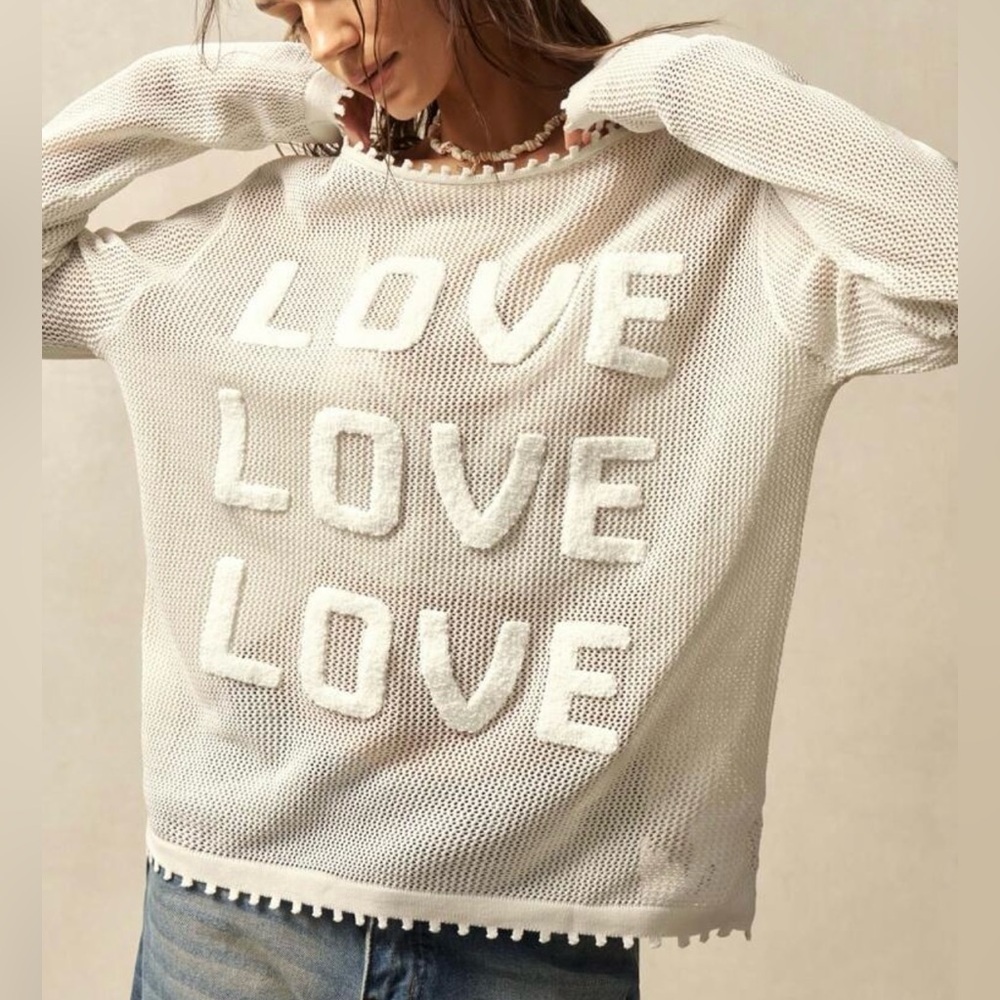 Cream & White Crew Neck Sweater with LOVE Design